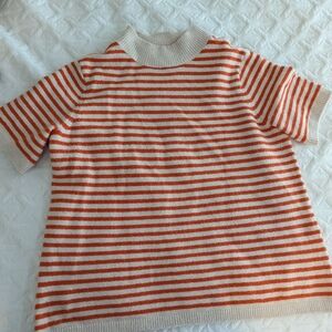 Loft red and cream stripe short sweater